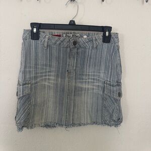 Y2K Paris Blue Striped Denim Cargo Mini Skirt